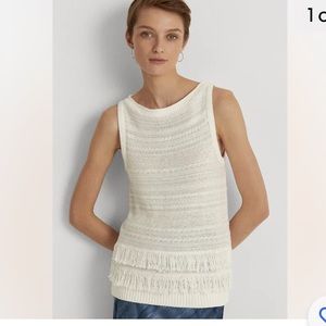 LAUREN Ralph Lauren &
Fringe-Trim Sleeveless Sweater Size XL